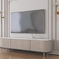 Elegant White and Gold TV Stand with Cabinet Doors and Wall Sconces on Wooden Floor