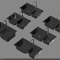 Multiple Black Double Bowl Kitchen Sinks With Faucets And Drain Boards 3d model