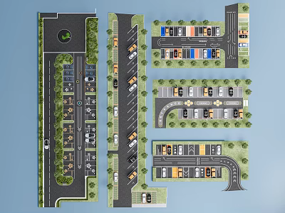 Eco Parking Lot Design With Landscaped Greenery And Sustainable Parking Spaces Layout 3d model