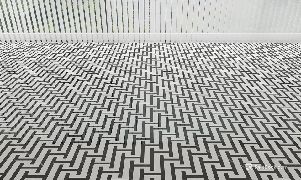 Black And White Geometric Outdoor Floor Tiles With Interlocking Pattern Design 3d model
