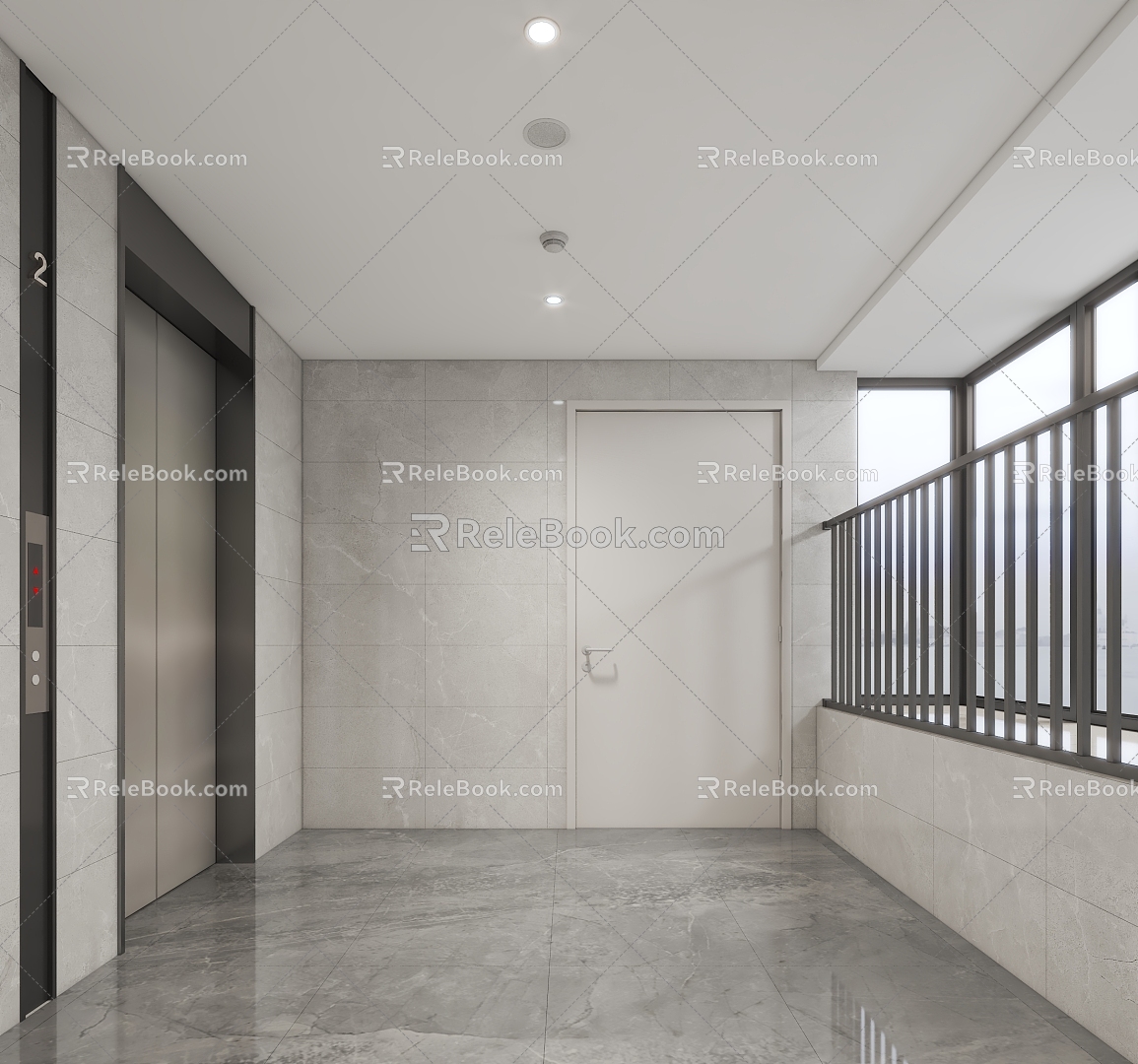 Fire door of elevator hall in residential area 3d model