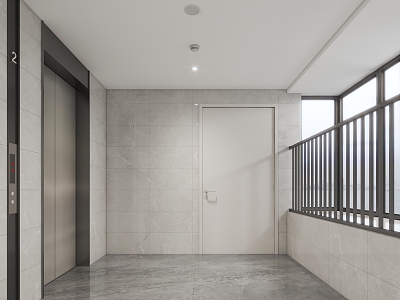 Fire door of elevator hall in residential area 3d model