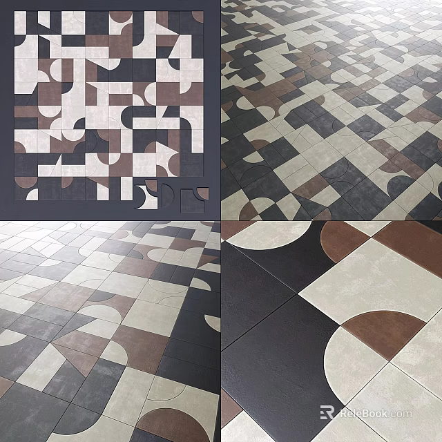 Multi Colored Geometric Tiles With Circular Patterns For Interior Floor Design 3d model 