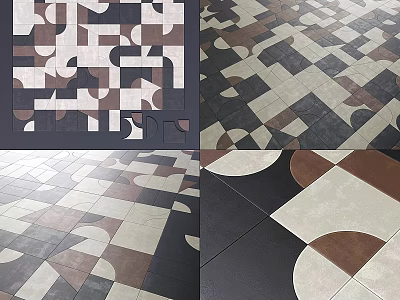 Multi Colored Geometric Tiles With Circular Patterns For Interior Floor Design 3d model