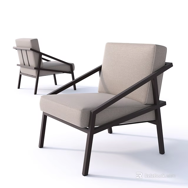 Modern Armchair Design With Light Upholstery And Dark Wooden Frame 3d model 