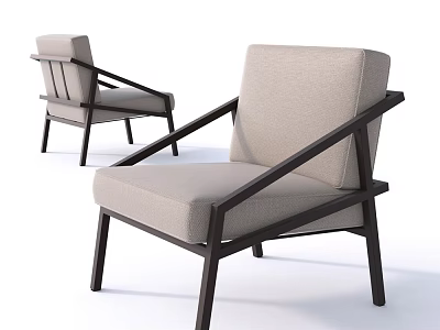 Modern Armchair Design With Light Upholstery And Dark Wooden Frame 3d model