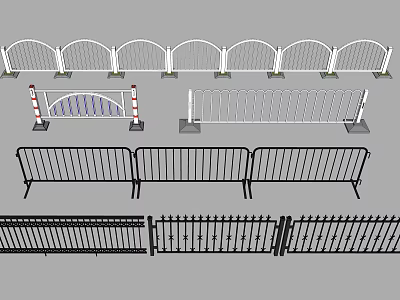 Various Types Of Metal And Plastic Fences With Decorative And Road Safety Designs 3d model