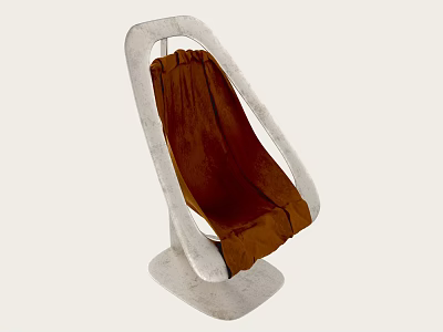 Modern Minimalist Lounge Chair Design With White Frame And Brown Wooden Seat 3d model