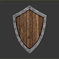 Medieval Shield With Wooden Surface Metal Rim And Decorative Rivets