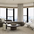 Modern Living Room Interior Design With Large Windows Curtains Sofa And Coffee Table
