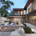 Modern Courtyard Garden With Water Feature Stone Pathways Outdoor Seating And Lush Greenery