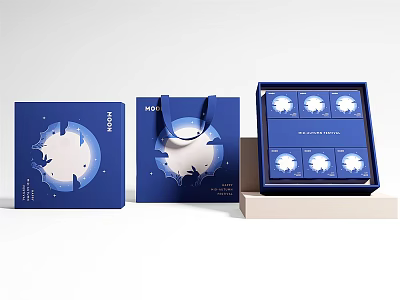 Blue Ornament Decoration Set With Moon Bird Design Gift Box And Handbag 3d model