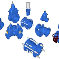 Blue Industrial Valves And Pipeline Components With Various Types And Designs