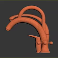 Orange Hardware Tools Faucets and Knobs with Shiny Reflections on Black Surface 3d model