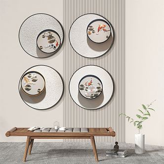 New Chinese Round Frame Painting Decorative Painting 3d model