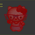 Cute White Cat with Red Bow Purple Glasses Red Apple Pink Notebook and Purple Dress