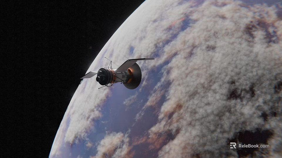 Satellite Orbiting Earth in Outer Space with Cloudy Atmospheric View 3d model