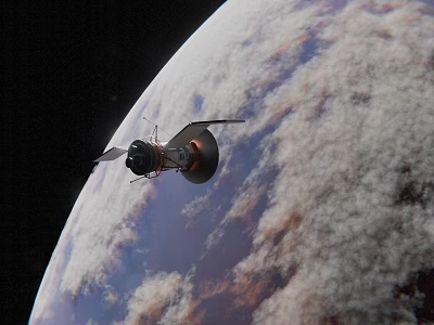 Satellite Orbiting Earth in Outer Space with Cloudy Atmospheric View 3d model