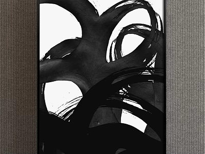 Modern Abstract Painting With Black Curved Lines And Fluid Monochrome Forms 3d model