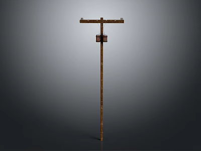 Wooden Utility Pole Structure With Crossarm Insulators And Junction Box 3d model