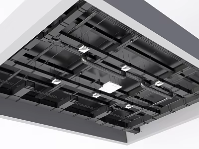 Exposed Ceiling Structure With Lights And Pipes 3d model