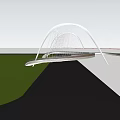 Sleek Modern Arch Bridge With White Structure Glass Deck Green Lawn And Pedestrians