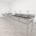 Three Stainless Steel Washing Sinks Each With Faucet In Spacious Room