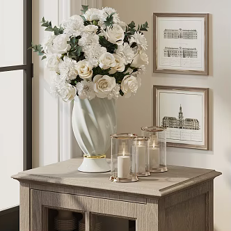 French American Flower Artificial Flower Vintage Flower Wedding Flower Rose Dining Table Vase Ornaments Bedroom Glass Vase 3d model