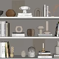 Modern Minimalist Decorative Ornament Set with Vases Sculptures and Books on Shelves
