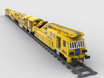 Yellow Building Blocks Toy Train Model on Detailed Railway Track 3d model