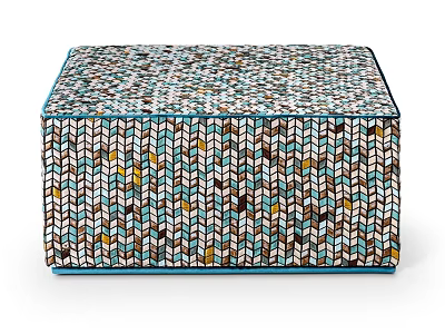 Colorful Herringbone Woven Square Bean Bag Chair With Multi Colored Threads And Soft Cushion 3d model