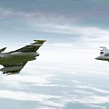 Two Modern Fighter Jets in Flight with Weaponry Over Cloudy Sky 3d model