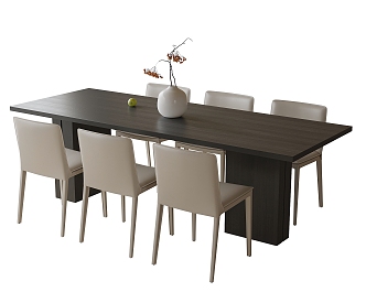 Modern Dining Table and Chair Combination Dining Chair Single Chair Dining Table Vase Floral Art 3d model