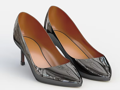 Black Patent Leather High Heels With Pointed Toe Stiletto Heel And Brown Inner Lining 3d model