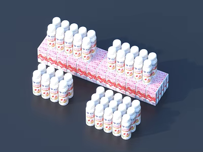 White Beverage Bottles Arranged On Red And White Display Stand For Retail Product 3d model