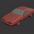 Red Classic Two Door Coupe Car With Blue Windows And Black Wheels
