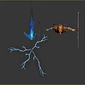 Woman In Leather Outfit With Fur Hat And Blue Lightning Effect Holding Bow