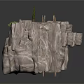Wooden Platform Structure On Rocky Terrain With Wooden Beams Small Plants And Tall Tree