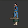 Traditional Ornate Blue Green Robed Character With Hanging Basket Holding Small Creature