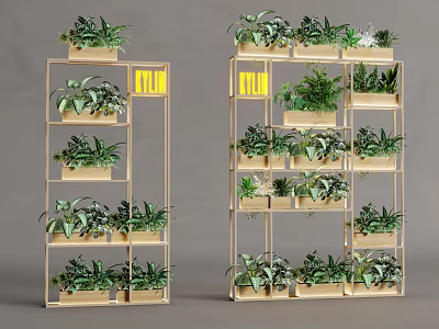 Indoor Decorative Green Plant Partition With Multi Layered Golden Frame Design 3d model