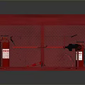 Red Fire Safety Equipment Storage Cabinet With Extinguishers Horns Axes