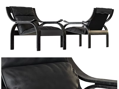 Two Modern Black Leather Lounge Chairs With Metal Frame Design 3d model