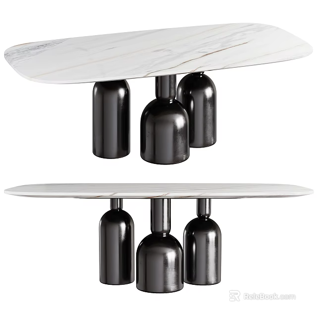 Modern Dining Table With White Marble Tabletop And Black Bottle Shaped Legs 3d model