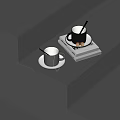 Two Coffee Cups With Spoons On Saucers Beside Stacked Books