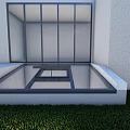 White Detached Villa With Large Glass Windows Glass Roof Green Lawn Trees And Blue Sky