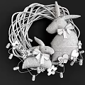 Decorative Fabric Rabbit Dolls Small Large Brown Bows White String Lights Wooden Flowers Pink Hearts