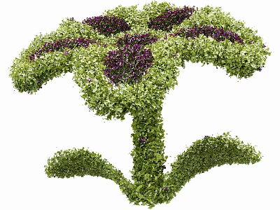 Green Leaf And Purple Flower Shaped Topiary Sculpture With Natural Foliage Design 3d model