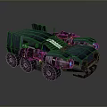 Heavy Duty Sci Fi Armored Vehicle With Multiple Wheels And Blue Lights
