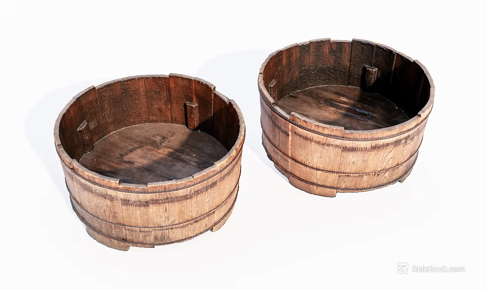 Rustic Wooden Barrel Shaped Washbasins Set of Two for Bathroom Design 3d model 
