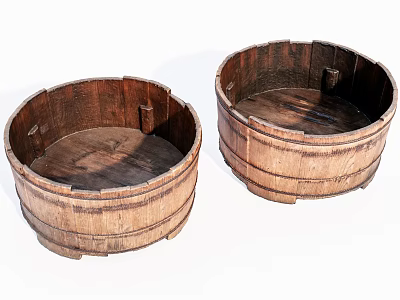 Rustic Wooden Barrel Shaped Washbasins Set of Two for Bathroom Design 3d model